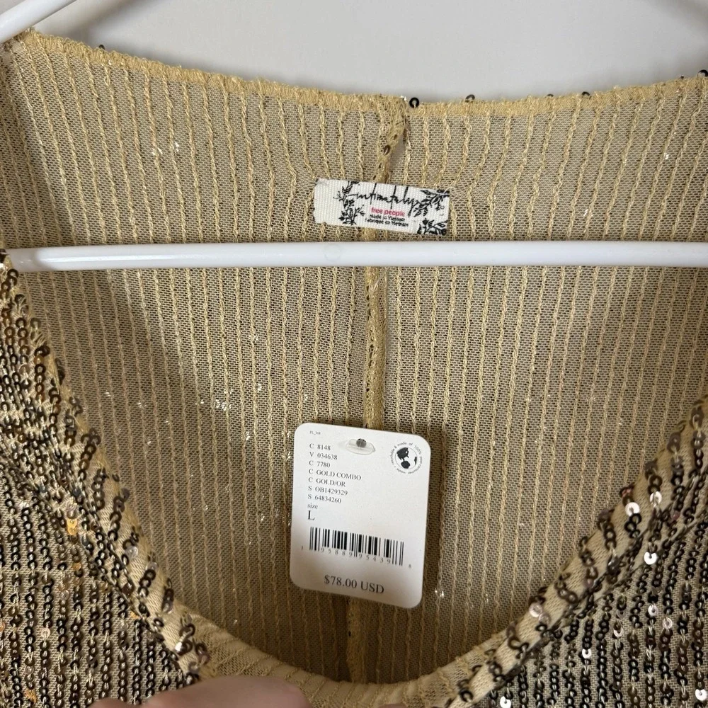 NEW Intimately‎ Free People Gold Rush Sequin Shirt Glam Maximalist Women Large
